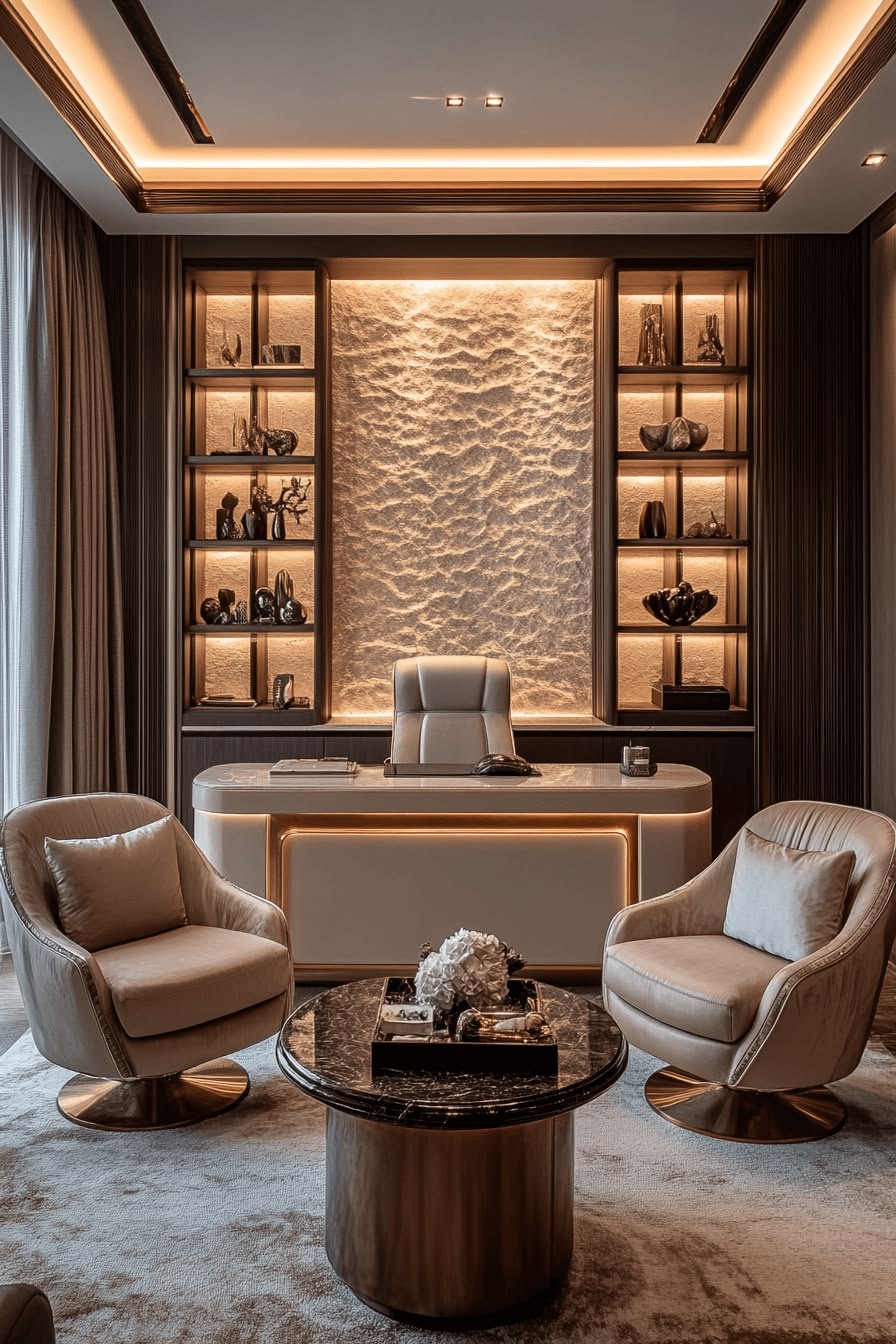 High-Status Director Office with Smoked Glass Trophy & Credenza Display #74